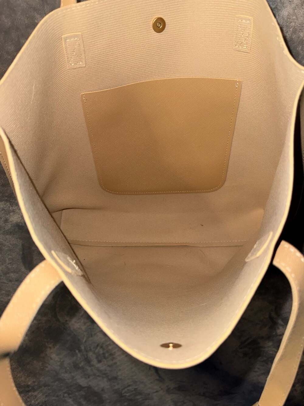 Tan Faux Leather Saffiano Tote Bag with Tassel - Picture 6 of 6